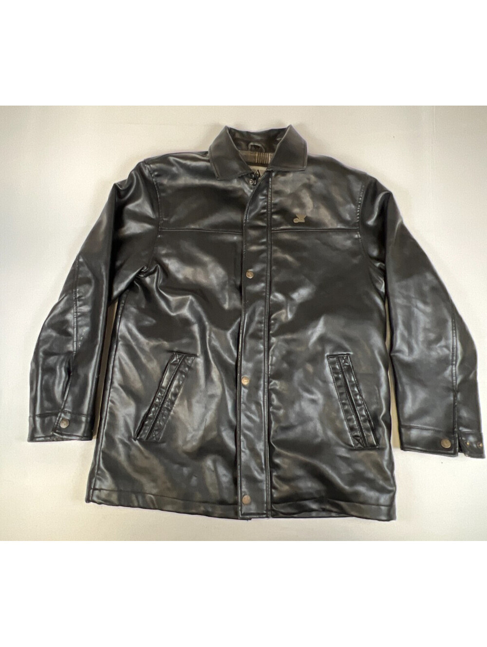 A Collezioni Men M Black Faux Leather Jacket Full Zip Coat Outerwear